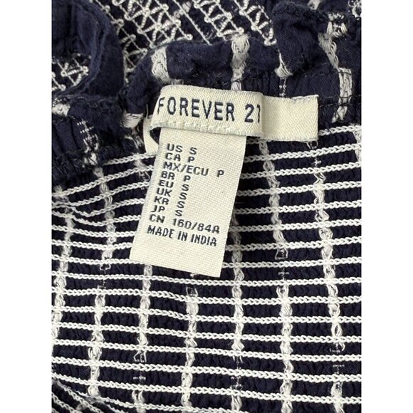 Forever 21 Top Womens Small Crop Tank Tube Blue White Casual Summer Tee Smocked - Picture 10 of 12